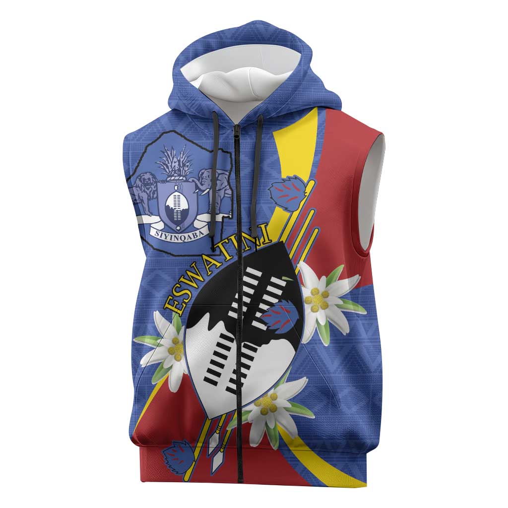 Umbuso weSwatini Sleeveless Zip Hoodie Nguni Shield Edelweiss Flower - African Pride