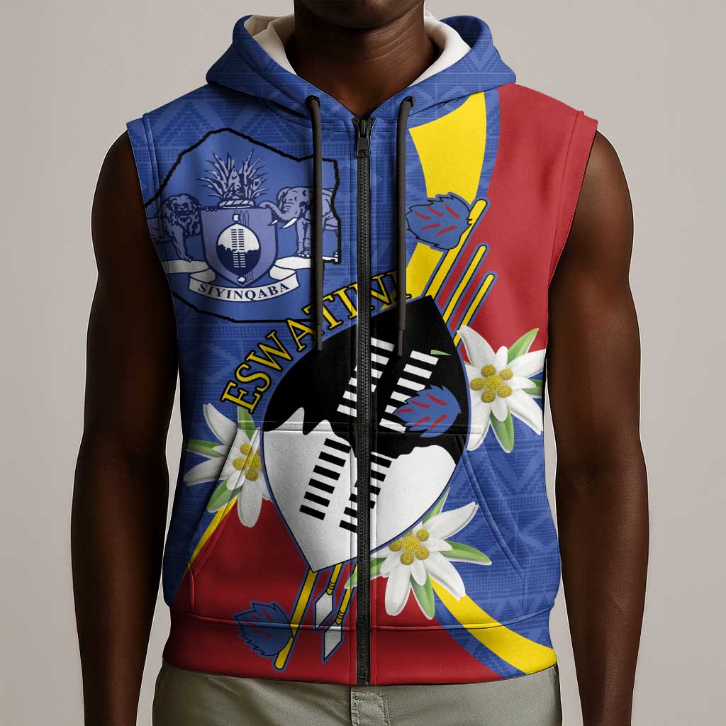 Umbuso weSwatini Sleeveless Zip Hoodie Nguni Shield Edelweiss Flower - African Pride