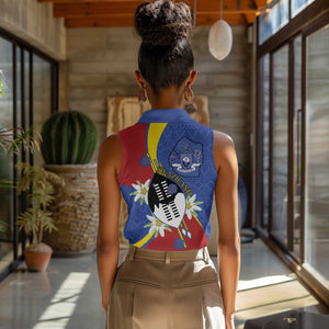 Umbuso weSwatini Women Sleeveless Polo Shirt Nguni Shield Edelweiss Flower