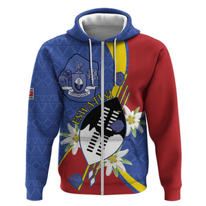 Umbuso weSwatini Zip Hoodie Nguni Shield Edelweiss Flower