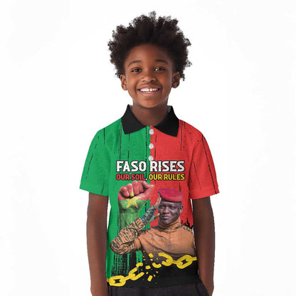 Faso Rises Our Soil Our Rules Kid Polo Shirt Ibrahim Traore Revolutionary Spirit