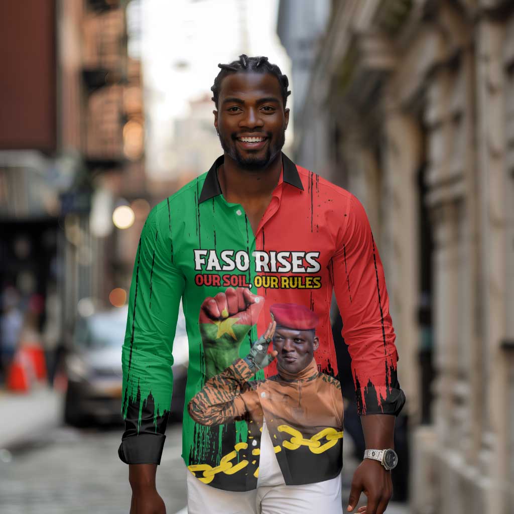Faso Rises Our Soil Our Rules Long Sleeve Button Shirt Ibrahim Traore Revolutionary Spirit