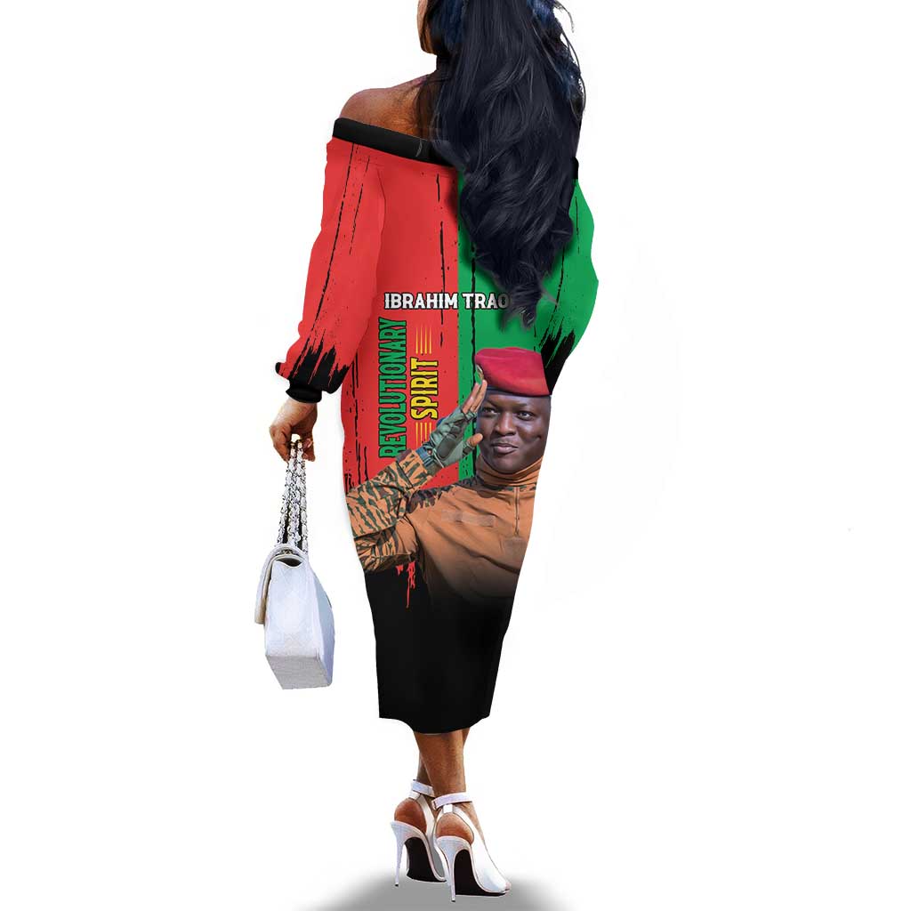 Faso Rises Our Soil Our Rules Off The Shoulder Long Sleeve Dress Ibrahim Traore Revolutionary Spirit