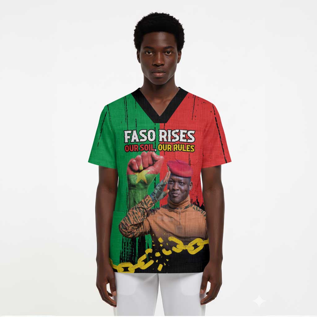 Ibrahim Traore Scrub Top Faso Rises Our Soil Our Rules - African Pride