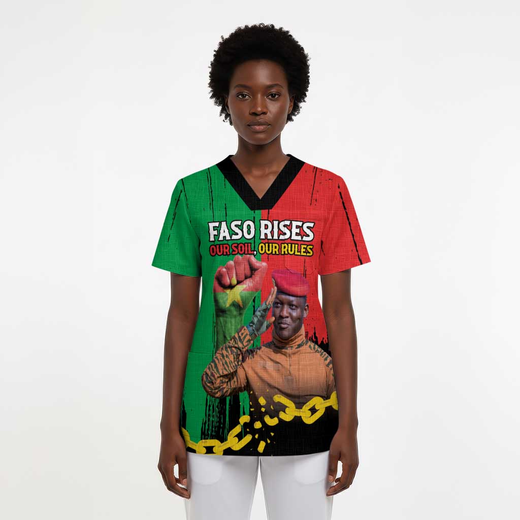 Ibrahim Traore Scrub Top Faso Rises Our Soil Our Rules - African Pride