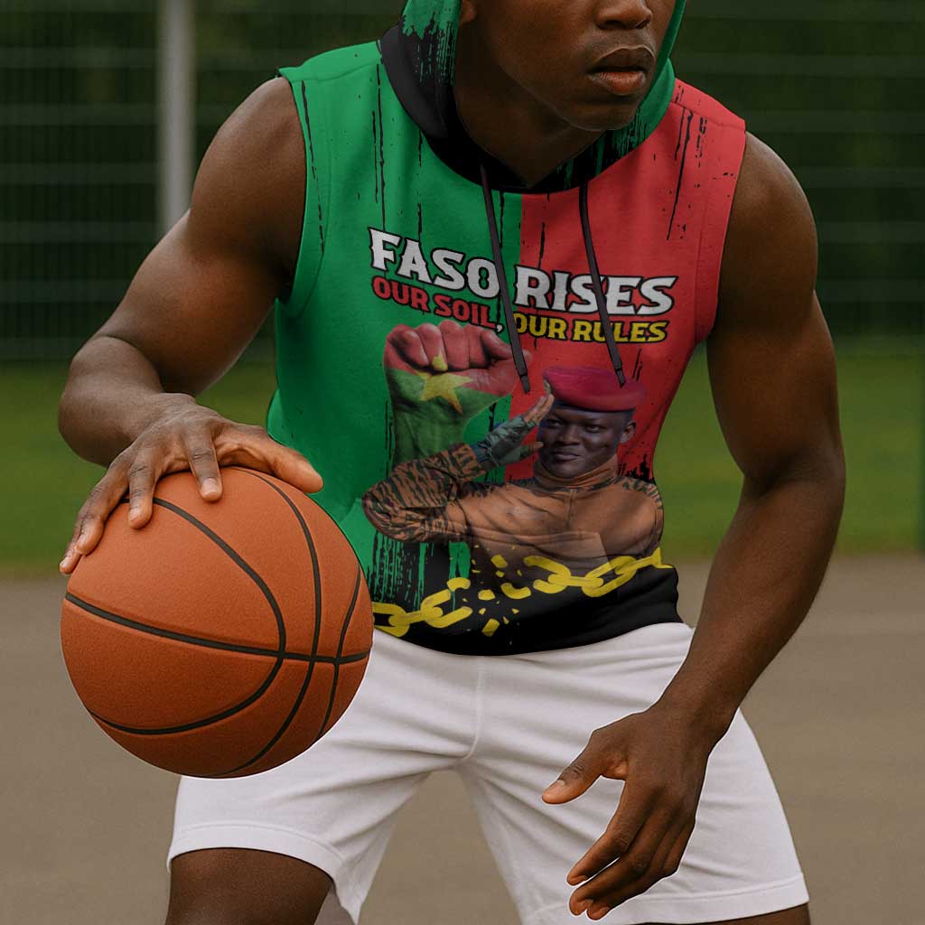 Faso Rises Our Soil Our Rules Sleeveless Hoodie Ibrahim Traore Revolutionary Spirit - African Pride