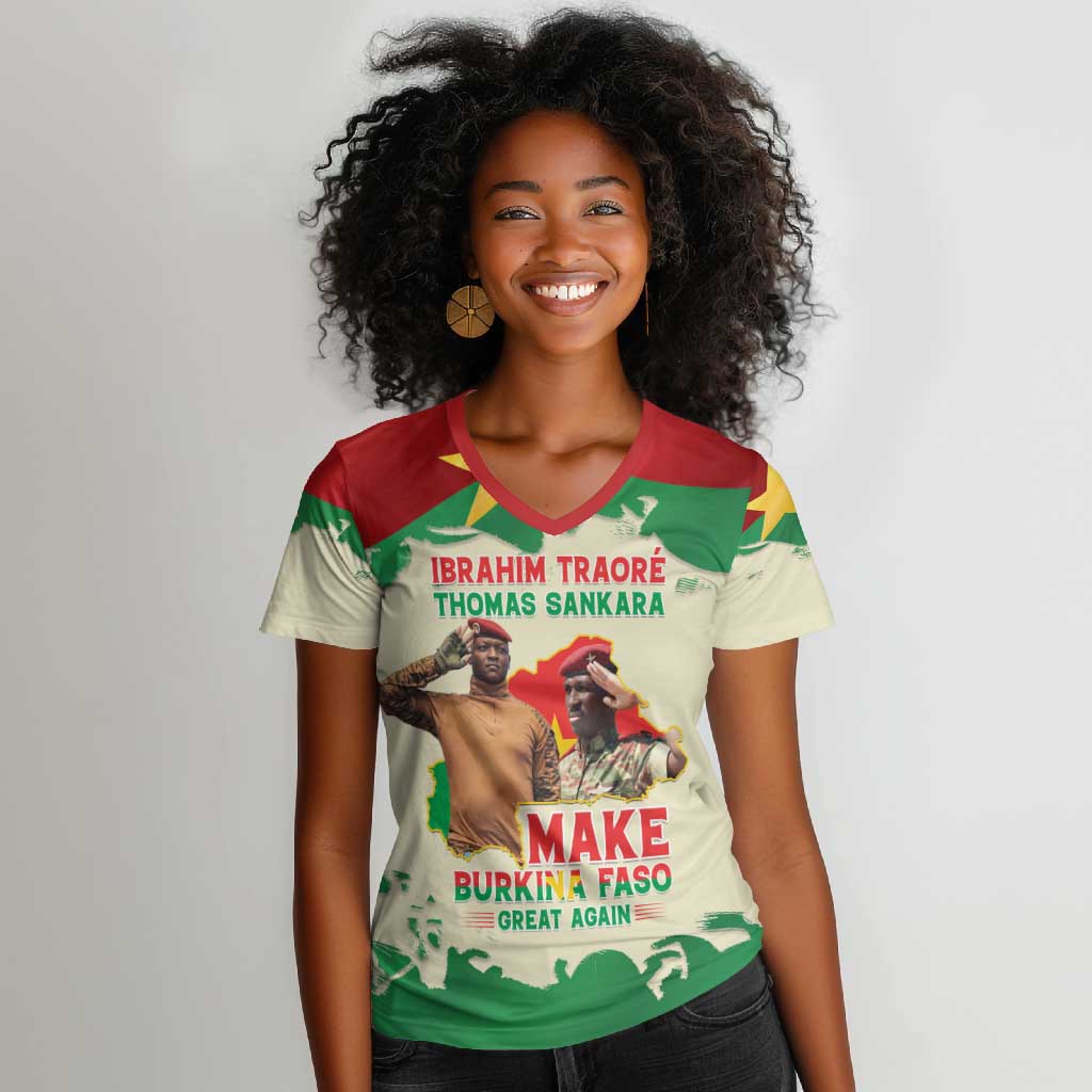 Ibrahim Traore Thomas Sankara Women V-Neck T-Shirt Make Burkina Faso Great Again