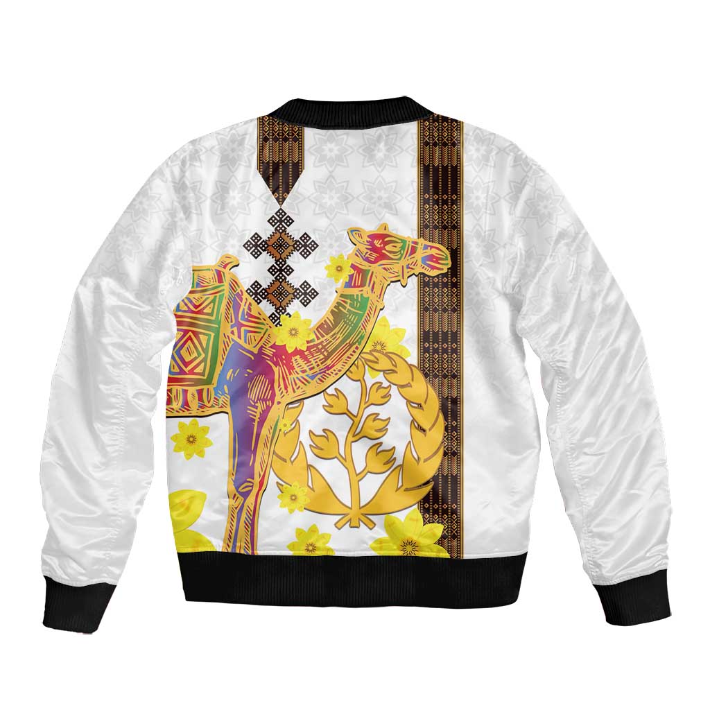Melkam Enkutatash Eritrean Bomber Jacket Camel With Habesha Tilet Pattern - African Pride