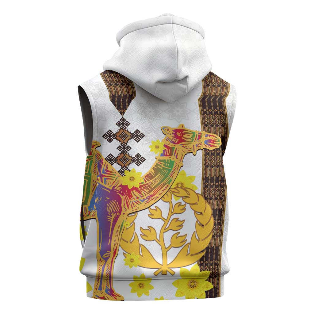 Melkam Enkutatash Eritrean Sleeveless Hoodie Camel With Habesha Tilet Pattern - African Pride