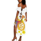 Melkam Enkutatash Eritrean Summer Maxi Dress Camel With Habesha Tilet Pattern - African Pride