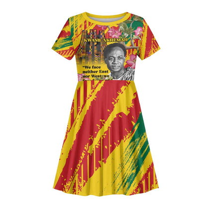 Personalized Ghana Kwame Nkrumah Memorial Day Kid Short Sleeve Dress Mausoleum Impala Lily - African Pride