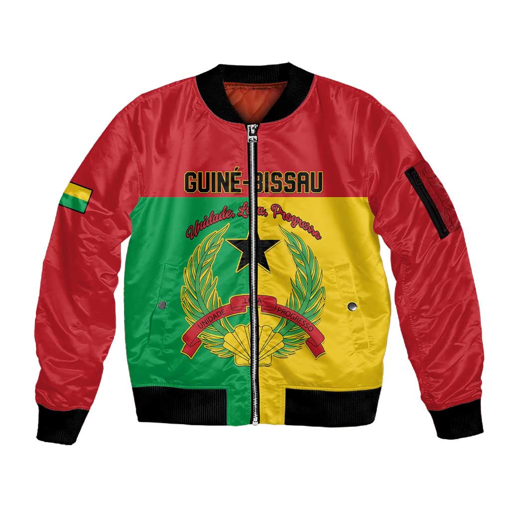Personalized Guinea-Bissau Sleeve Zip Bomber Jacket Basic Flag Style - African Pride