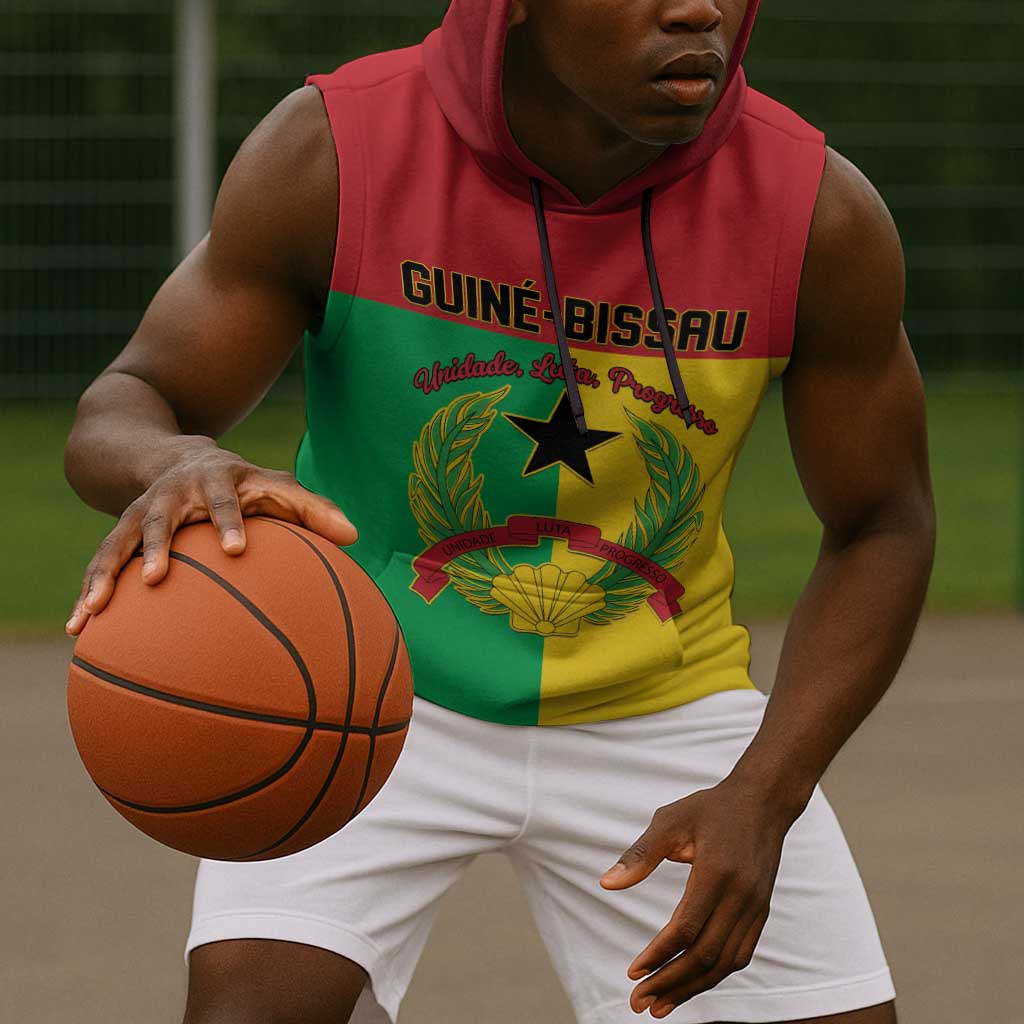Personalized Guinea-Bissau Sleeveless Hoodie Basic Flag Style - African Pride