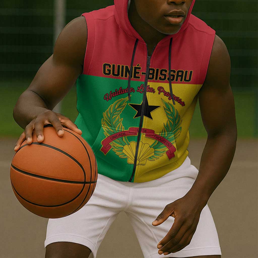 Personalized Guinea-Bissau Sleeveless Zip Hoodie Basic Flag Style - African Pride