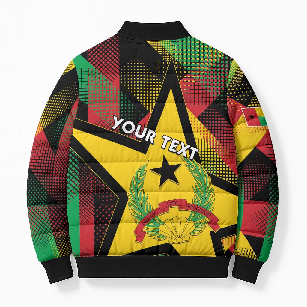 Personalized Guinea-Bissau Independence Day Bomber Puffer Jacket Coat Of Arms With Map