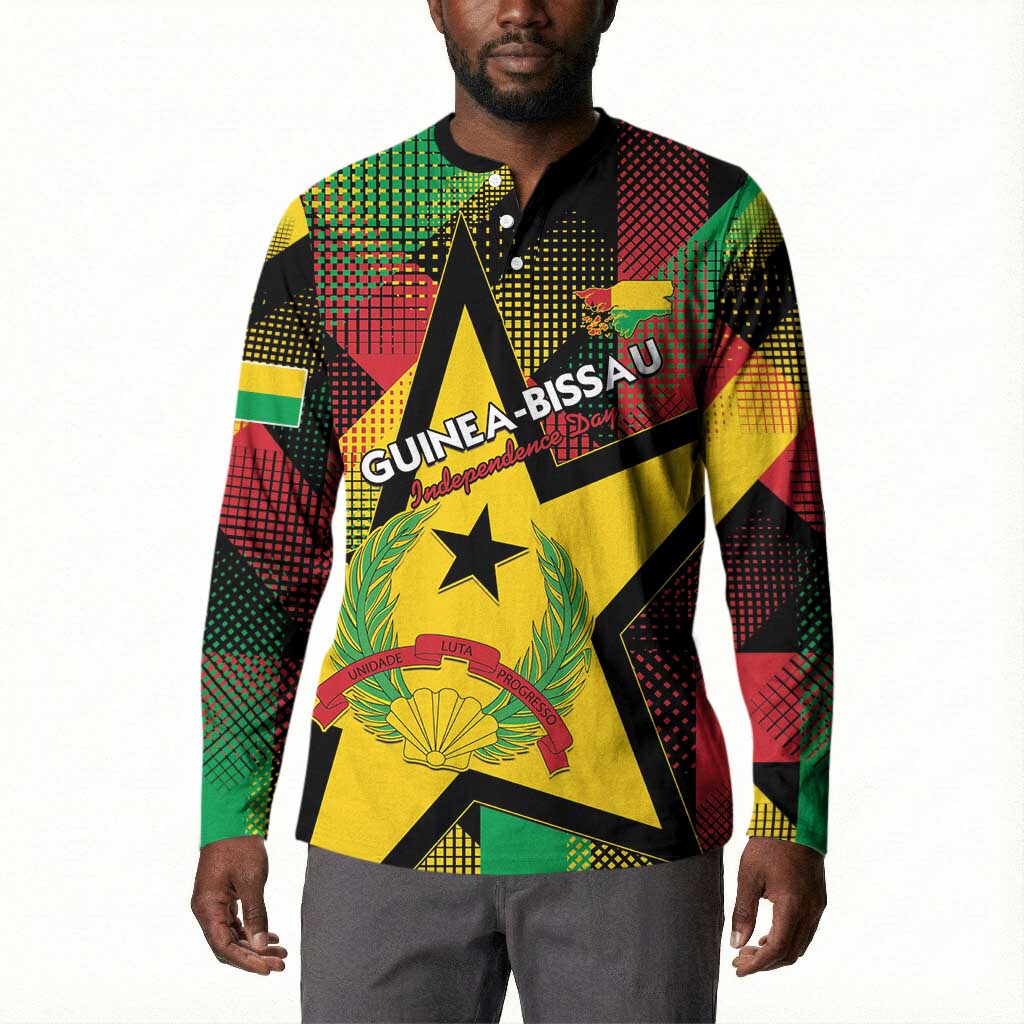 Personalized Guinea-Bissau Independence Day Button Sweatshirt Coat Of Arms With Map