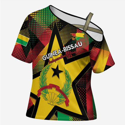Personalized Guinea-Bissau Independence Day Cross Shoulder Shirt Coat Of Arms With Map