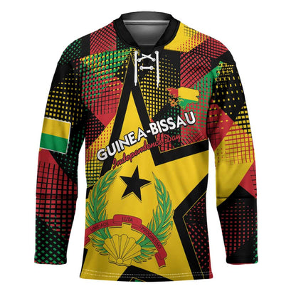 Personalized Guinea-Bissau Independence Day Hockey Jersey Coat Of Arms With Map