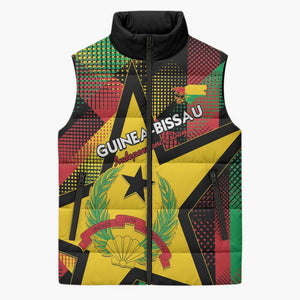 Personalized Guinea-Bissau Independence Day Sleeveless Puffer Jacket Coat Of Arms With Map