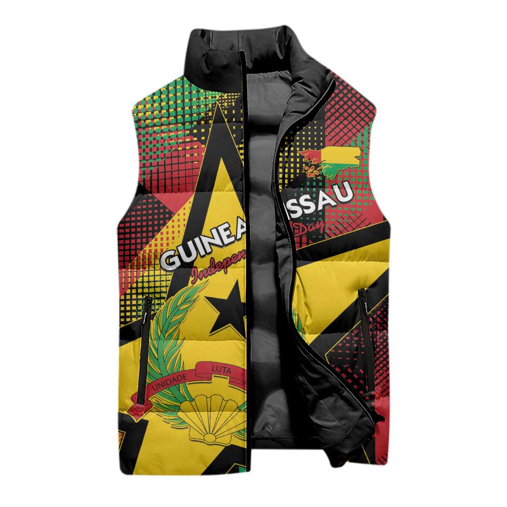 Personalized Guinea-Bissau Independence Day Sleeveless Puffer Jacket Coat Of Arms With Map