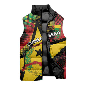 Personalized Guinea-Bissau Independence Day Sleeveless Puffer Jacket Coat Of Arms With Map