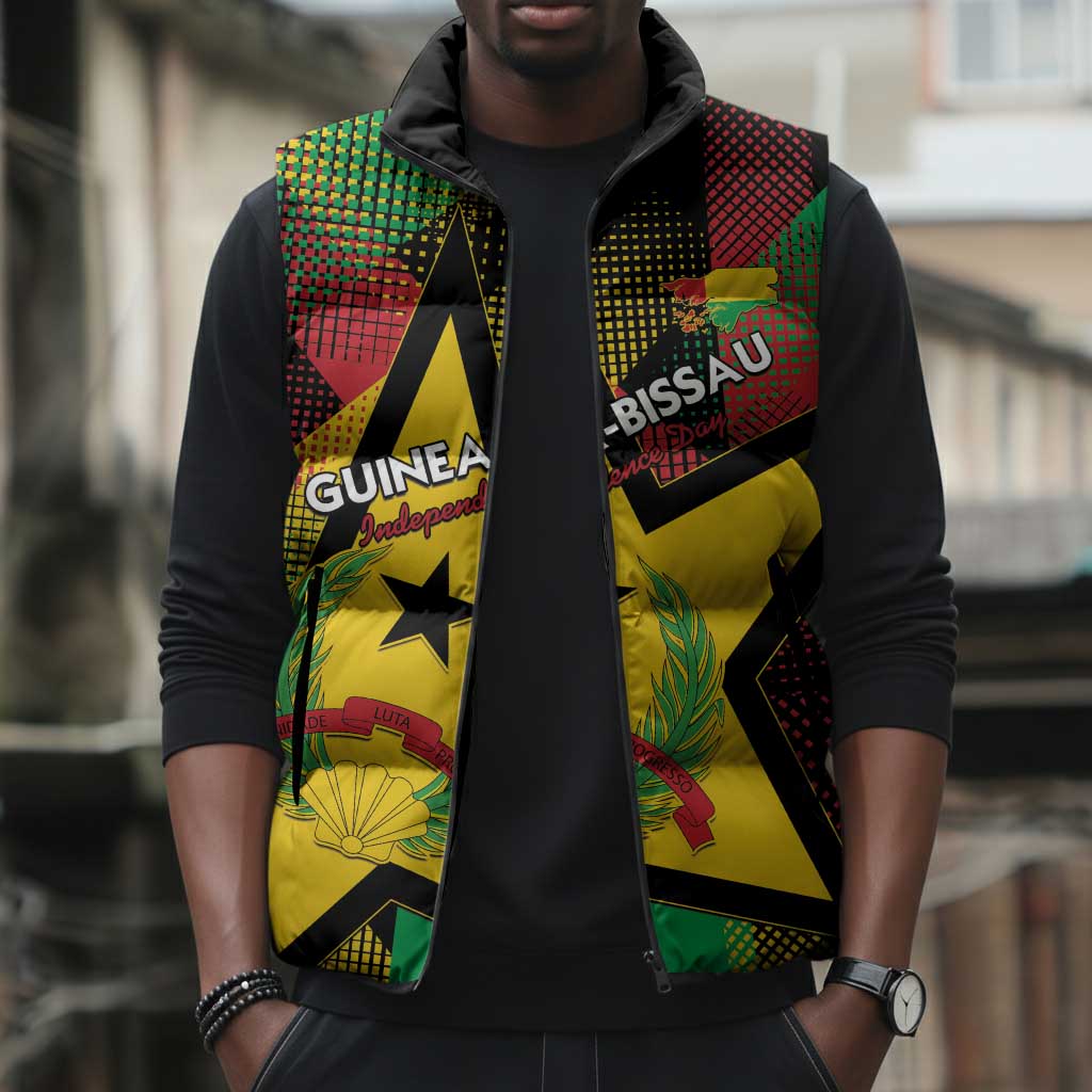 Personalized Guinea-Bissau Independence Day Sleeveless Puffer Jacket Coat Of Arms With Map