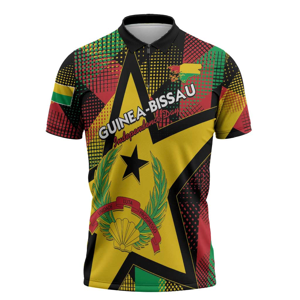 Personalized Guinea-Bissau Independence Day Zipper Polo Shirt Coat Of Arms With Map
