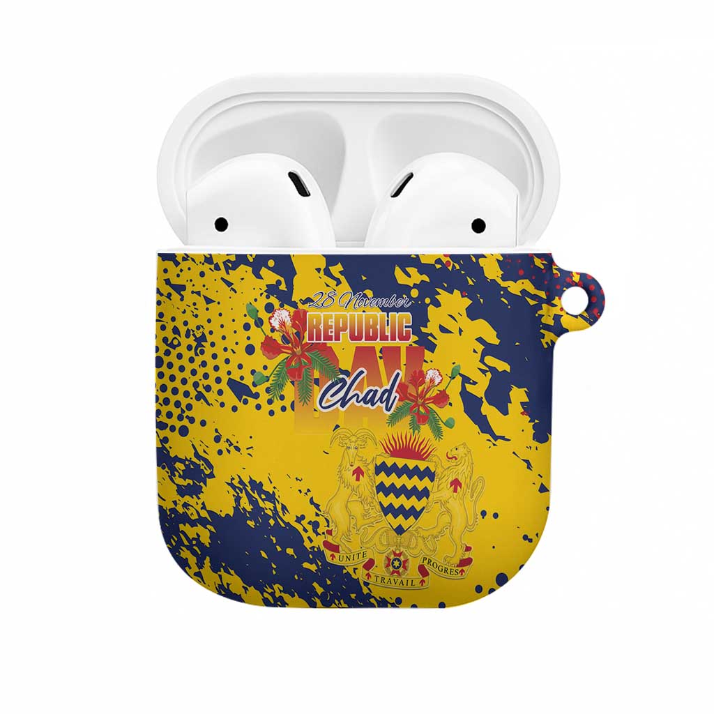 Chad Republic Day AirPods Case Coat Of Arms - Grunge Style