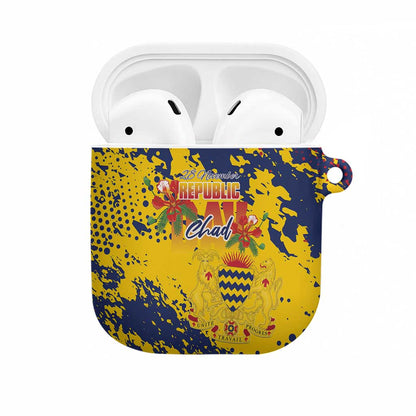 Chad Republic Day AirPods Case Coat Of Arms - Grunge Style