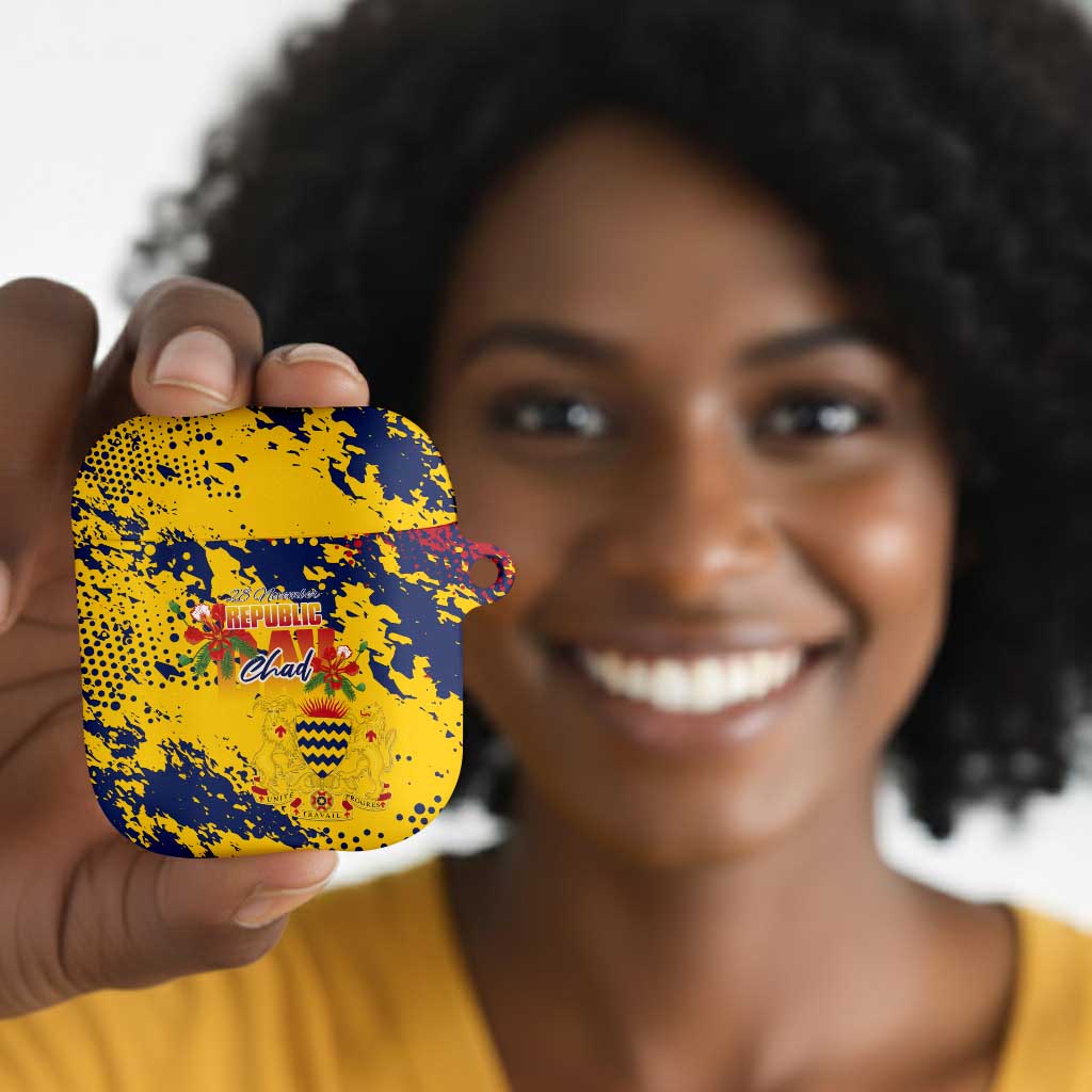 Chad Republic Day AirPods Case Coat Of Arms - Grunge Style