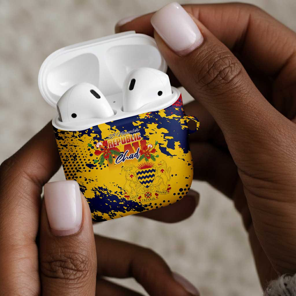 Chad Republic Day AirPods Case Coat Of Arms - Grunge Style