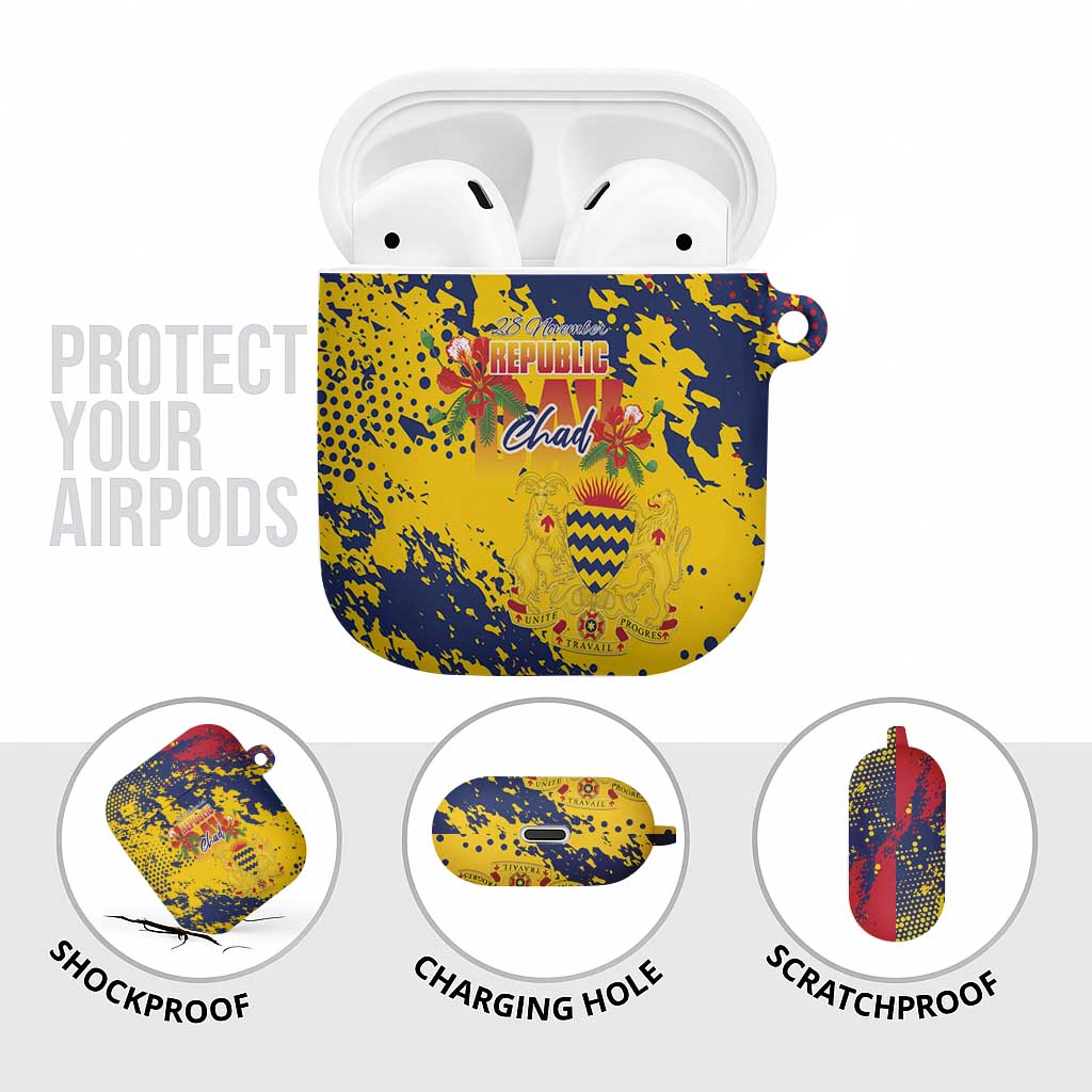 Chad Republic Day AirPods Case Coat Of Arms - Grunge Style