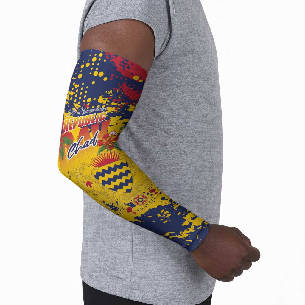 Personalized Chad Republic Day Arm Sleeves Coat Of Arms - Grunge Style
