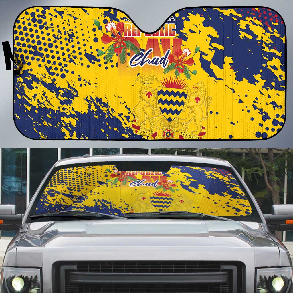 Chad Republic Day Auto Sun Shade Coat Of Arms - Grunge Style