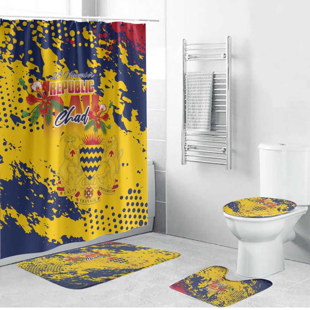 Chad Republic Day Bathroom Set Coat Of Arms - Grunge Style