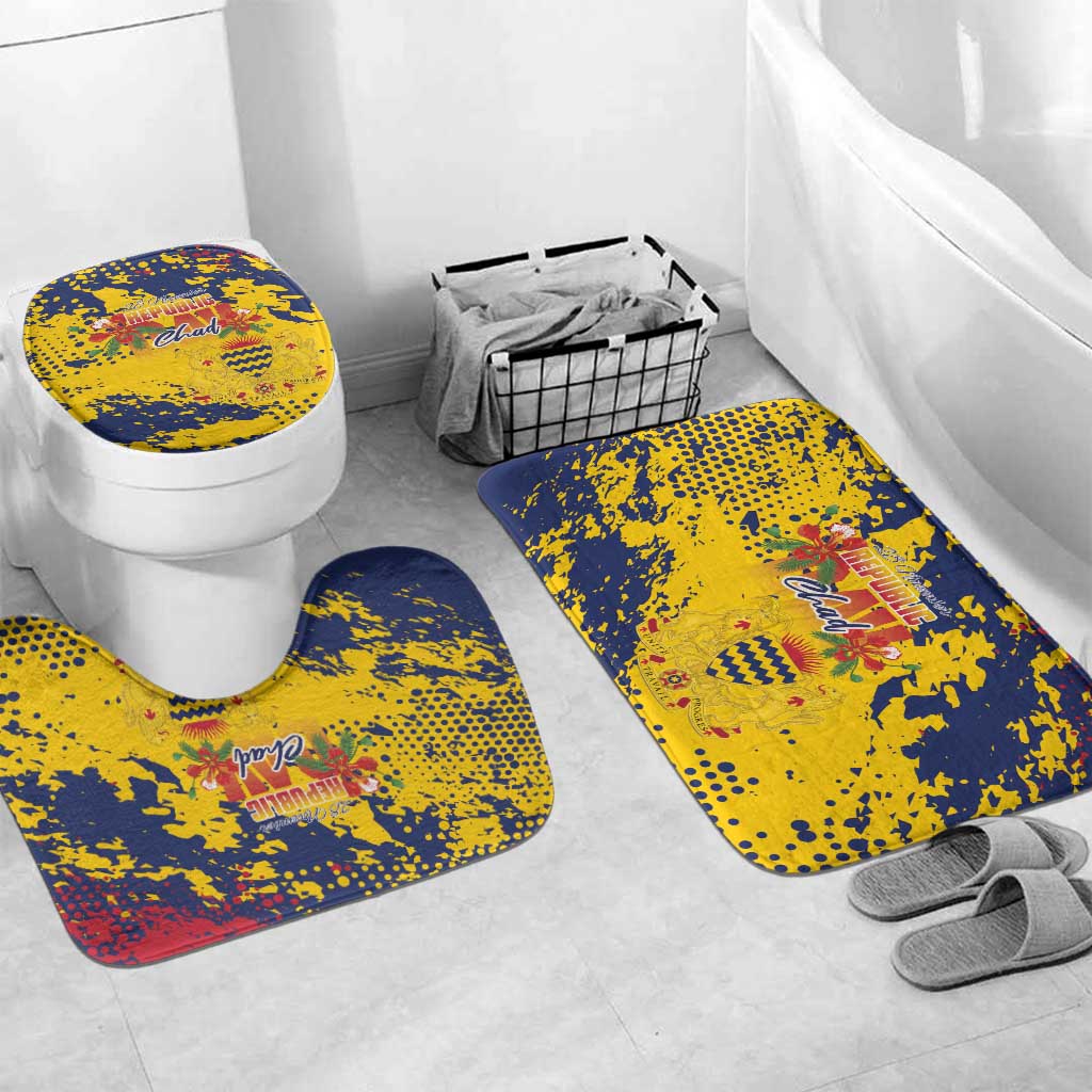 Chad Republic Day Bathroom Set Coat Of Arms - Grunge Style
