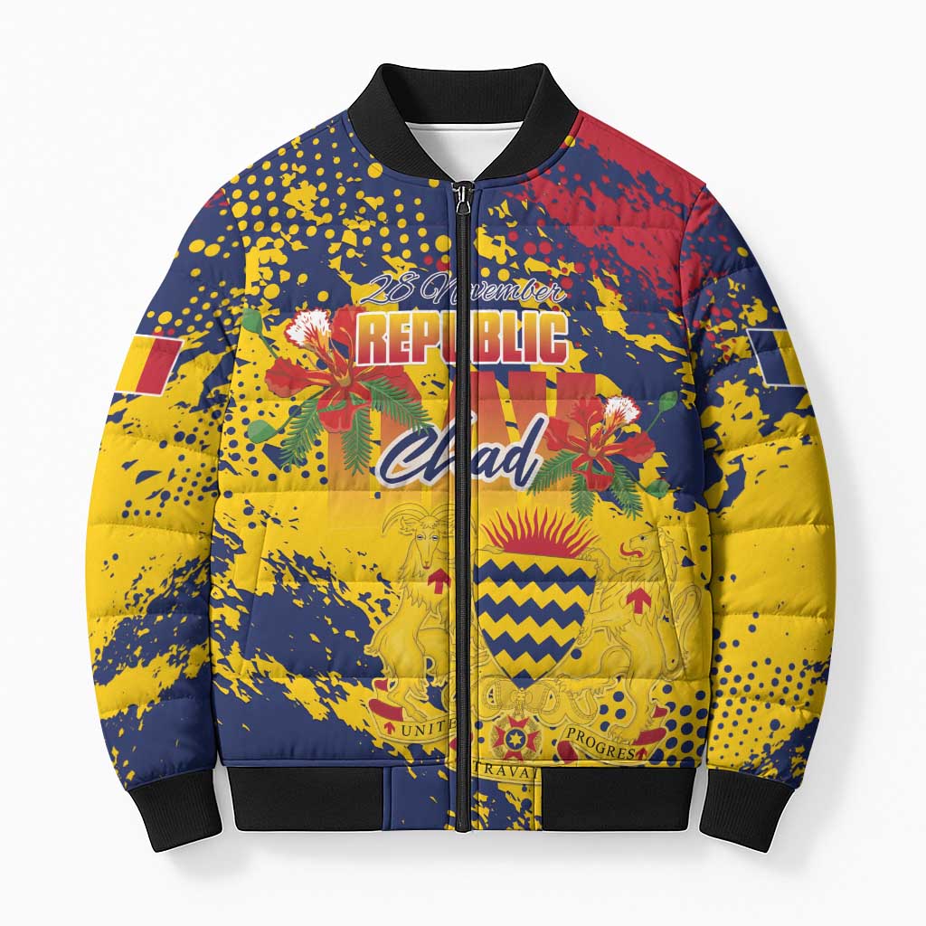 Personalized Chad Republic Day Bomber Puffer Jacket Coat Of Arms - Grunge Style