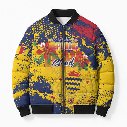 Personalized Chad Republic Day Bomber Puffer Jacket Coat Of Arms - Grunge Style