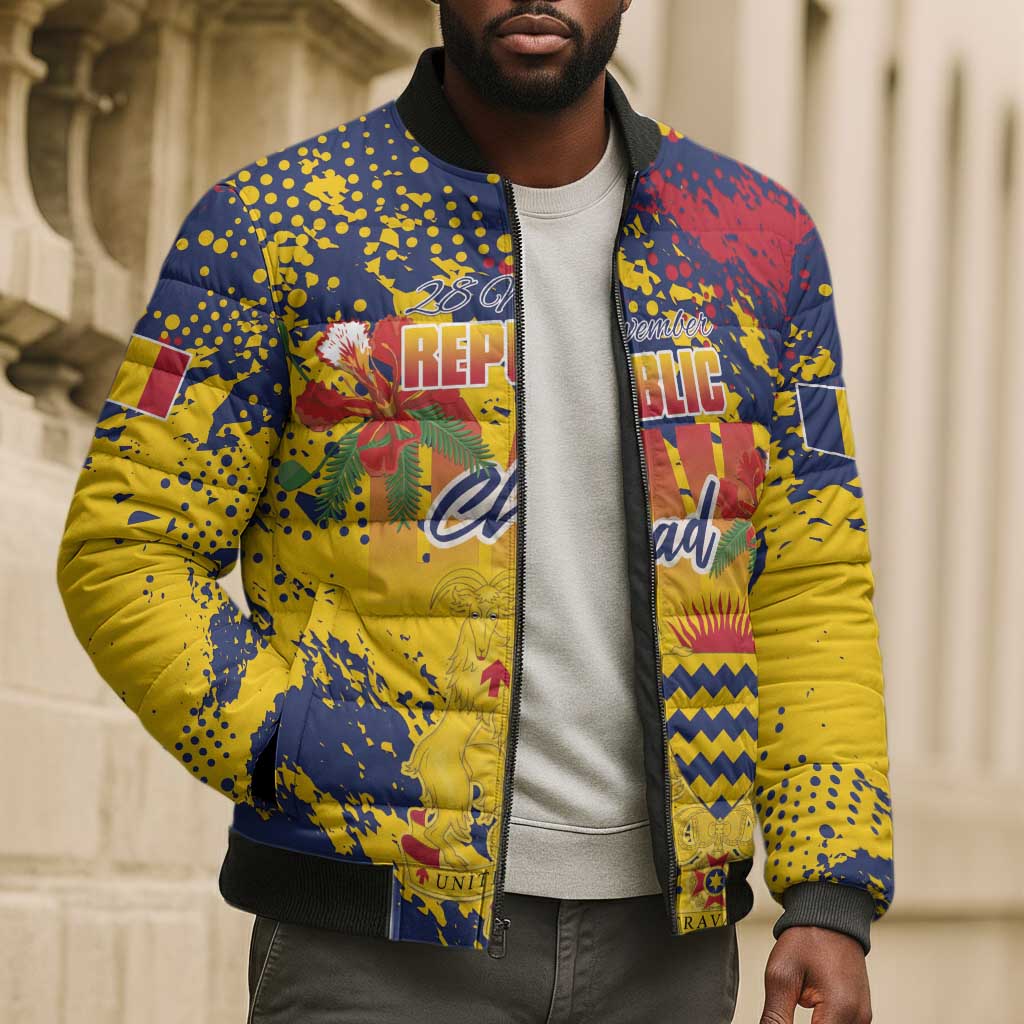 Personalized Chad Republic Day Bomber Puffer Jacket Coat Of Arms - Grunge Style