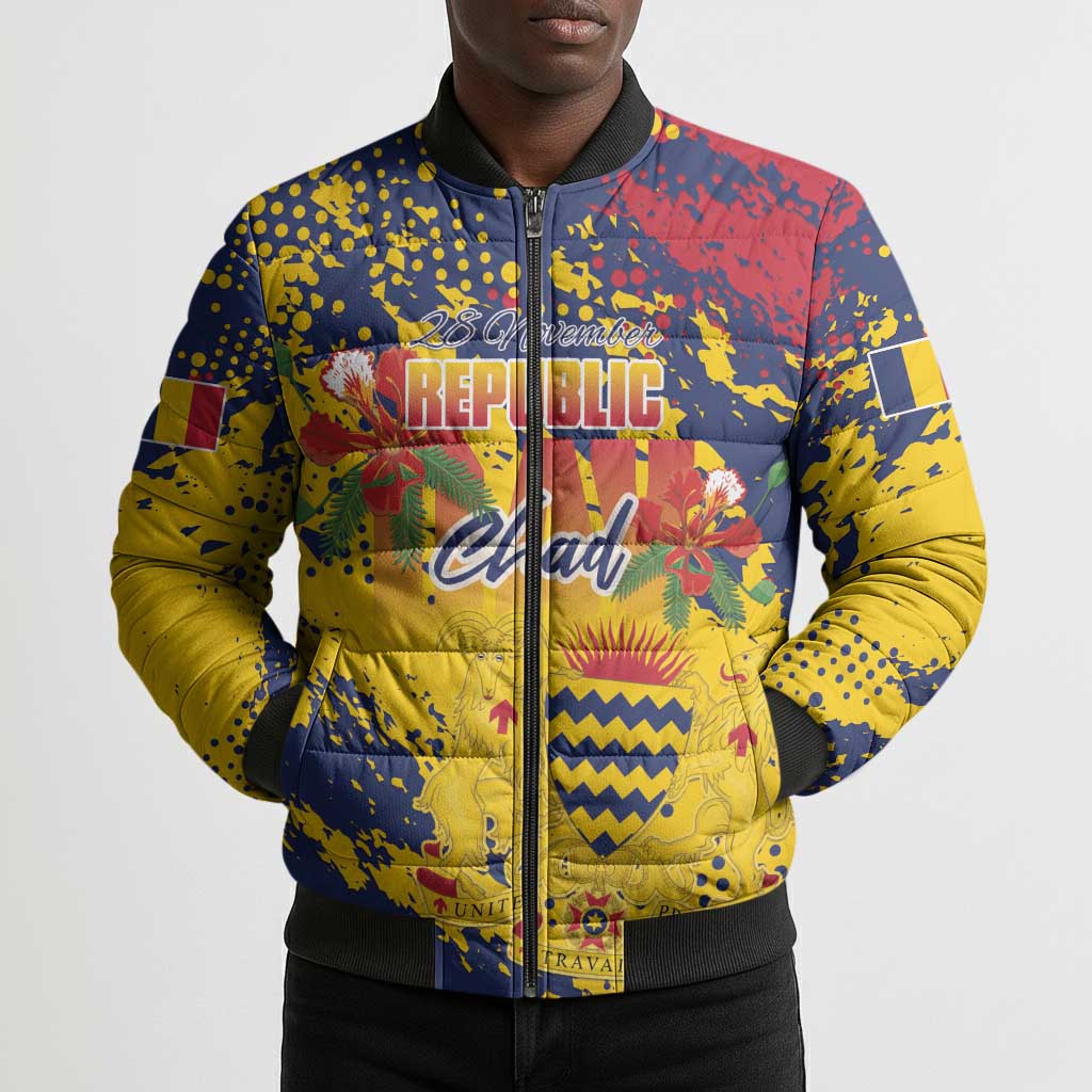 Personalized Chad Republic Day Bomber Puffer Jacket Coat Of Arms - Grunge Style