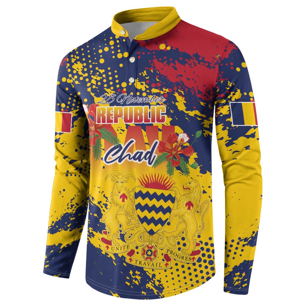 Personalized Chad Republic Day Button Sweatshirt Coat Of Arms - Grunge Style