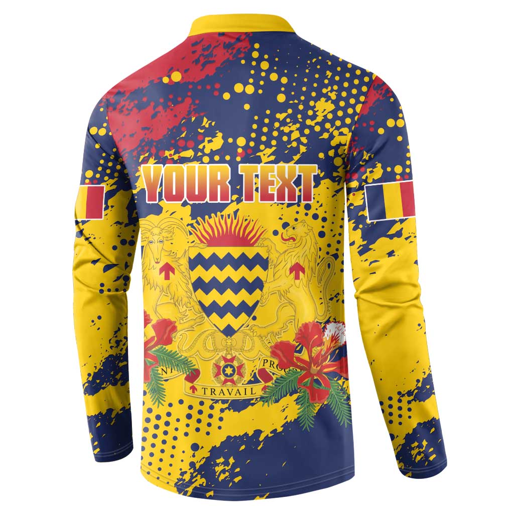 Personalized Chad Republic Day Button Sweatshirt Coat Of Arms - Grunge Style