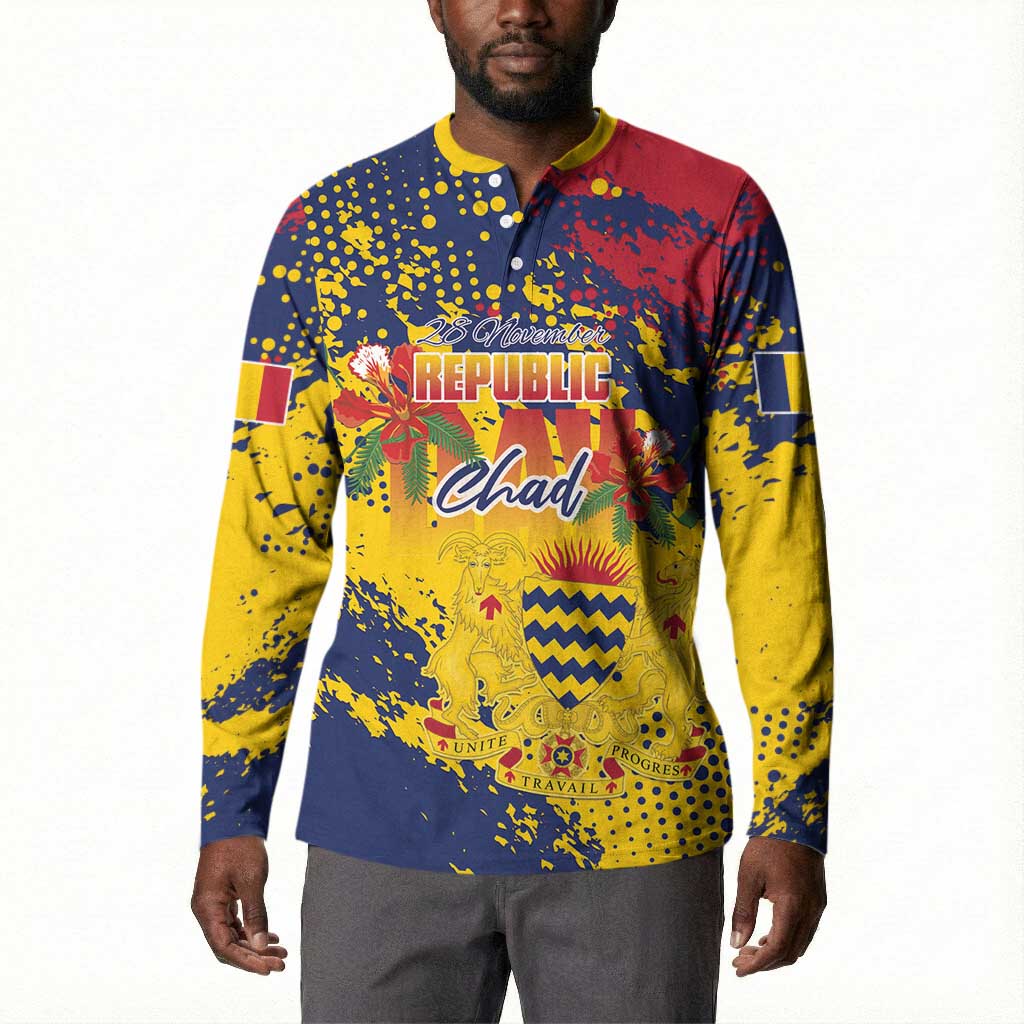 Personalized Chad Republic Day Button Sweatshirt Coat Of Arms - Grunge Style