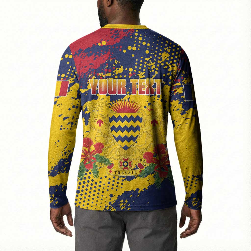 Personalized Chad Republic Day Button Sweatshirt Coat Of Arms - Grunge Style