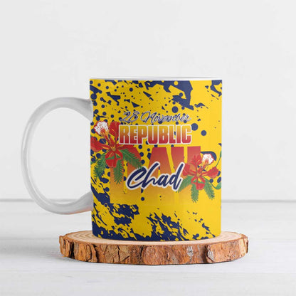 Personalized Chad Republic Day Ceramic Mug Coat Of Arms - Grunge Style