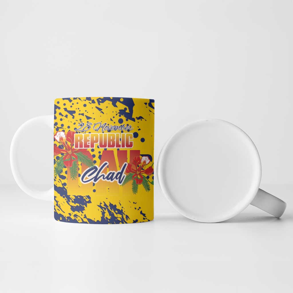 Personalized Chad Republic Day Ceramic Mug Coat Of Arms - Grunge Style