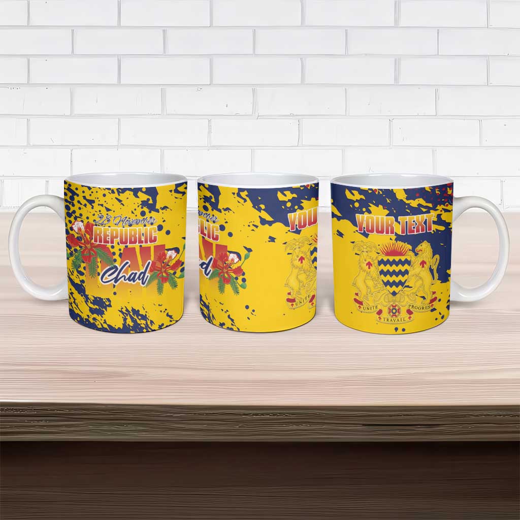 Personalized Chad Republic Day Ceramic Mug Coat Of Arms - Grunge Style
