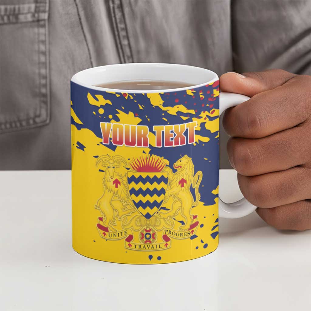 Personalized Chad Republic Day Ceramic Mug Coat Of Arms - Grunge Style
