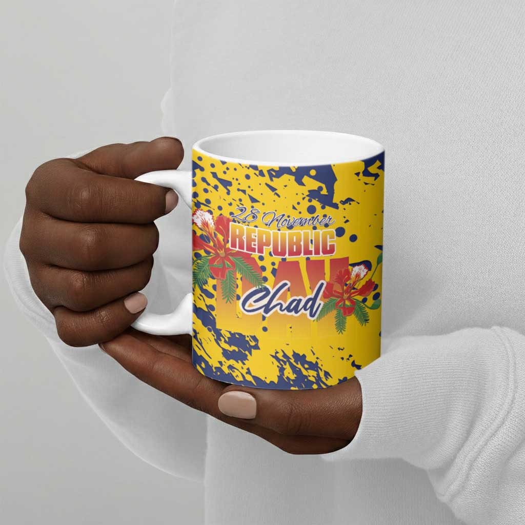 Personalized Chad Republic Day Ceramic Mug Coat Of Arms - Grunge Style