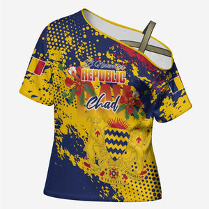 Personalized Chad Republic Day Cross Shoulder Shirt Coat Of Arms - Grunge Style